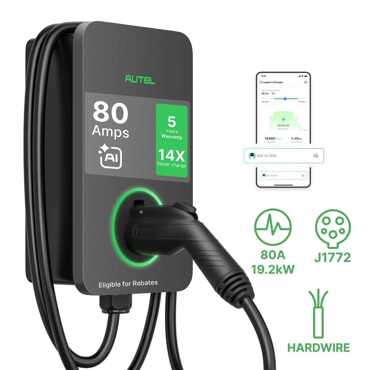 MaxiCharger 80A 19.2kW Residential EV Charger Autel EV Chargers Official Website