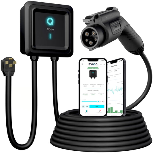 EVIQO Level 2 EV Charger, 48A (11.5kW), 240V, NEMA 14-50 Plug-in, J1772 for Non-Tesla EVs EVIQO