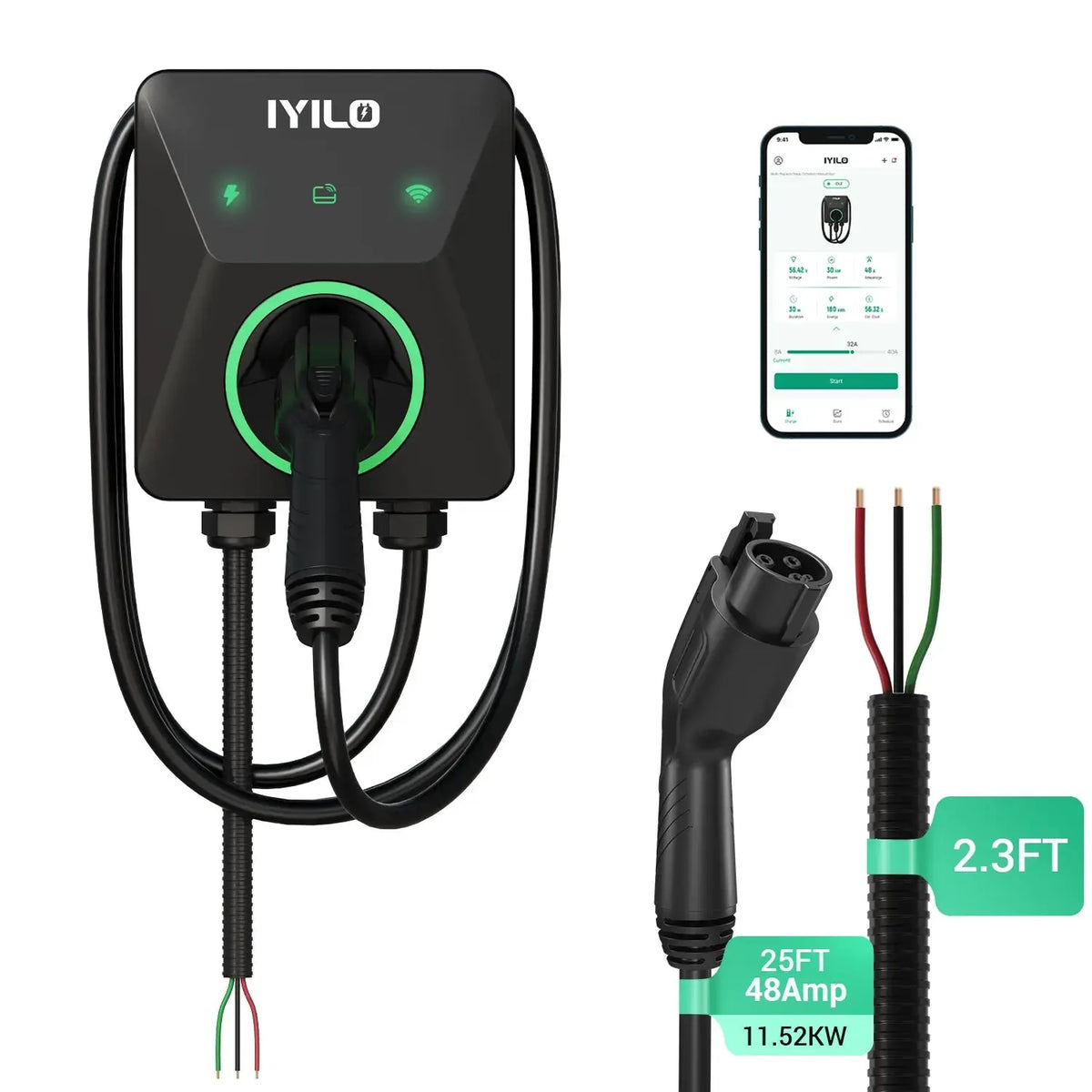 IYILO Level 2 EV Charger J1772 Wall-mounted Hardwired - 48A IYILO