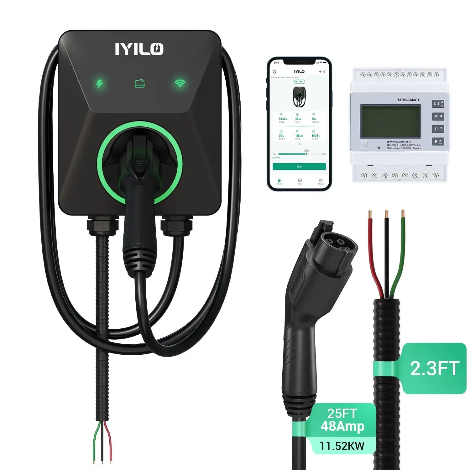 IYILO Pro Level 2 EV Charger J1772 Hardwired with energy meter - 48A IYILO