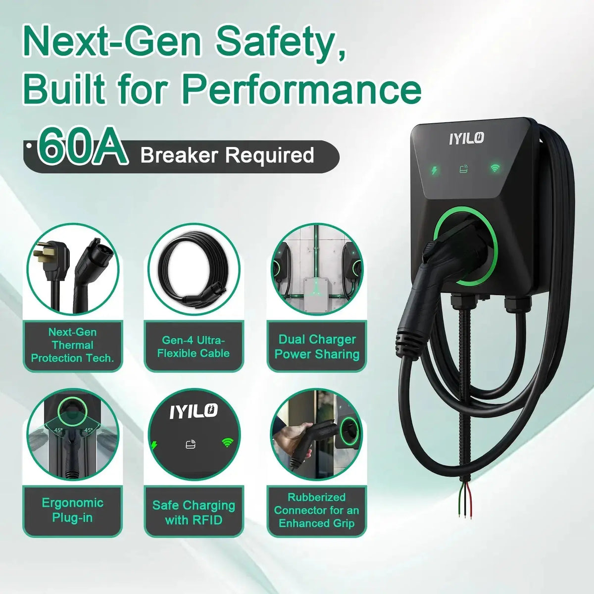 IYILO Level 2 EV Charger J1772 Wall-mounted Hardwired - 48A IYILO
