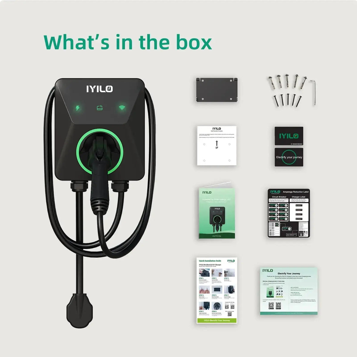 IYILO Level 2 EV Charger NEMA 14-50 J1772 Wall-mounted Plug In - 40A IYILO