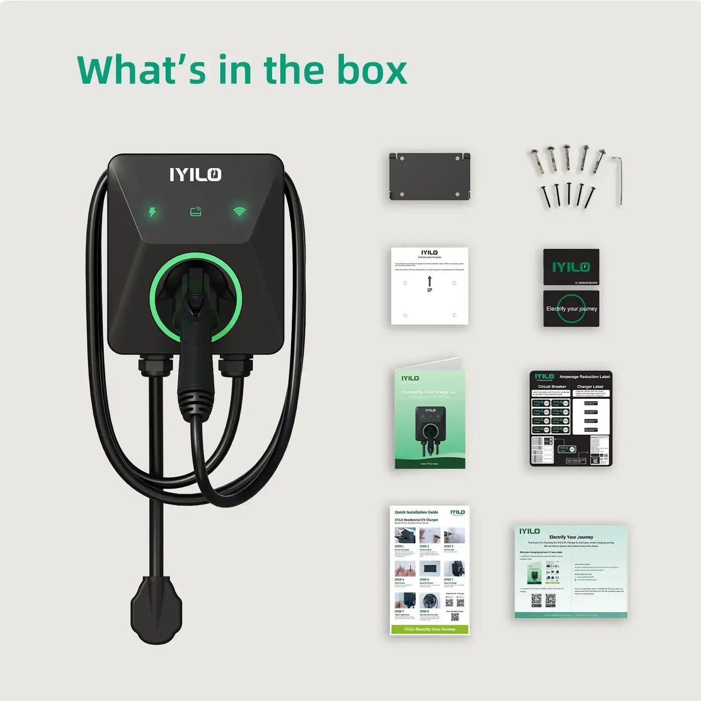 IYILO Level 2 EV Charger NEMA 14-50 J1772 Wall-mounted Plug In - 48A IYILO