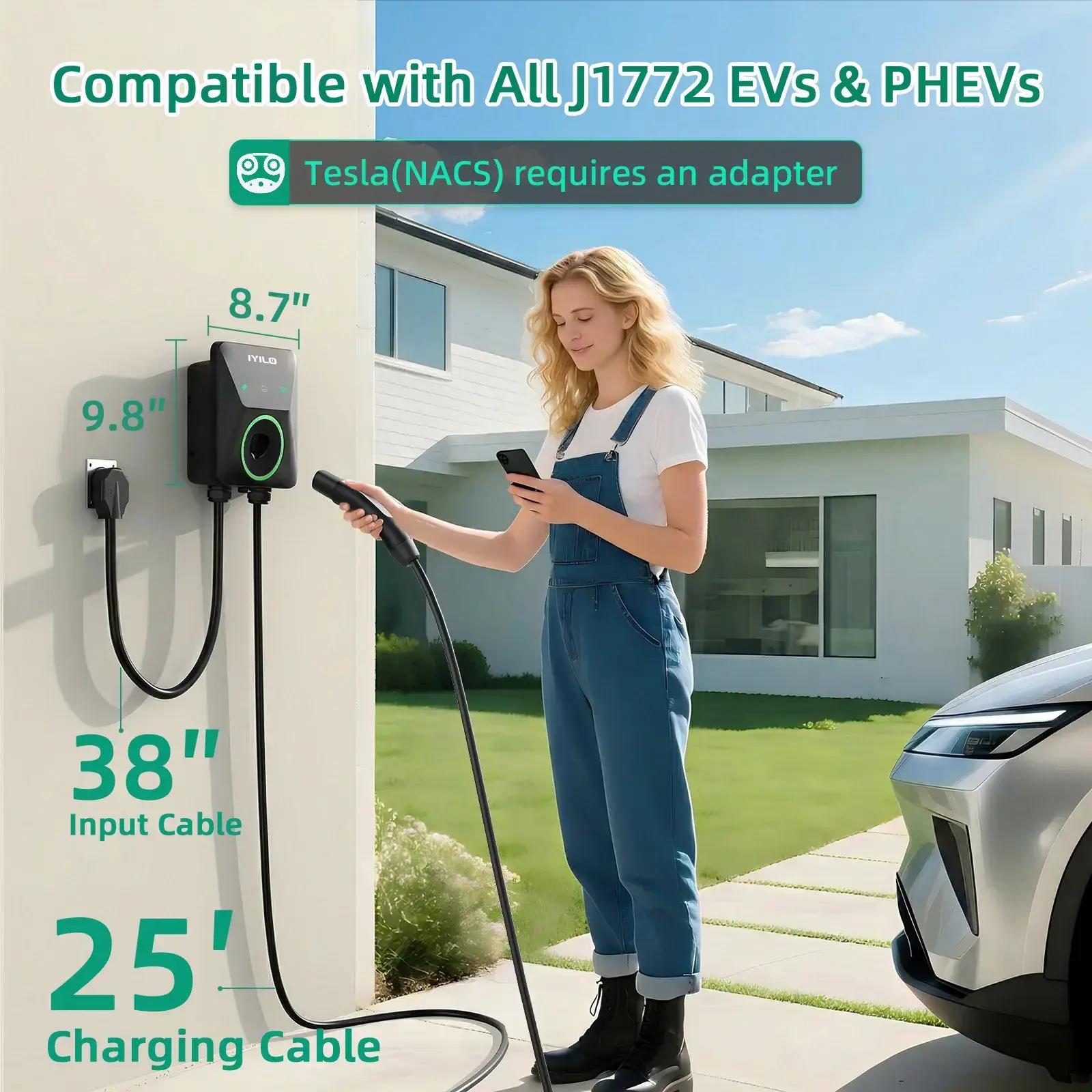 IYILO Level 2 EV Charger NACS (J3400)Hardwired – 48A IYILO