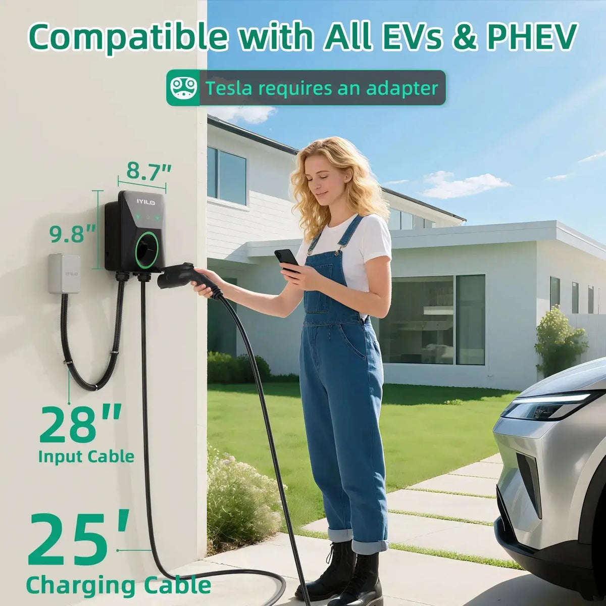 IYILO Level 2 EV Charger J1772 Wall-mounted Hardwired - 48A IYILO