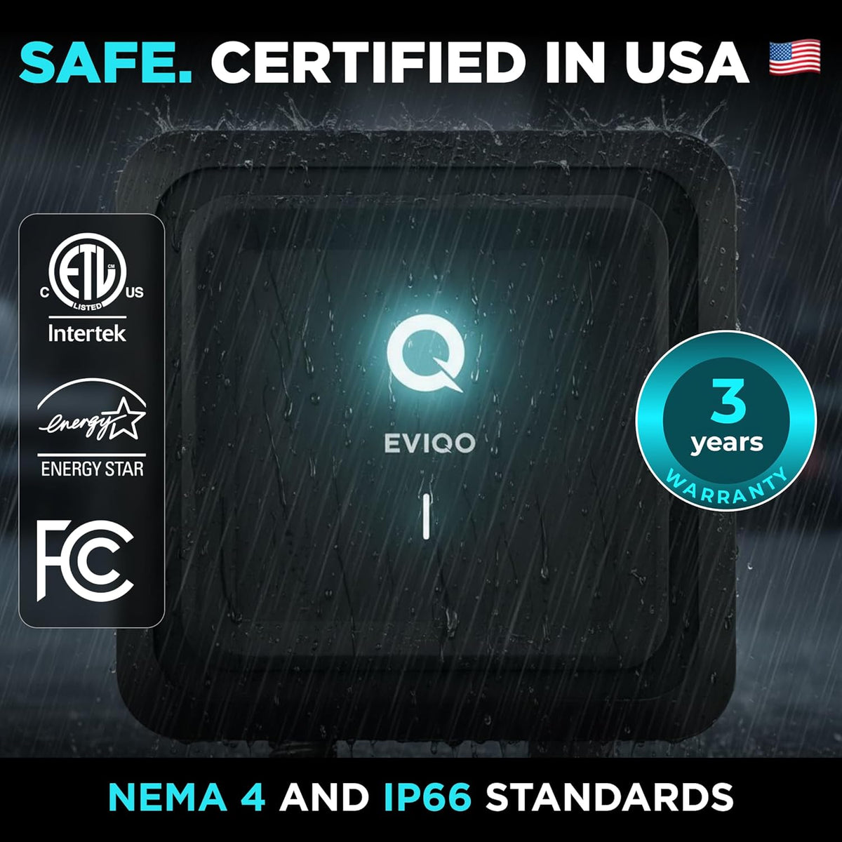 EVIQO Level 2 EV Charger, 40A (9.6kW), 240V, NEMA 14-50 Plug-in, J1772 for Non-Tesla EVs EVIQO