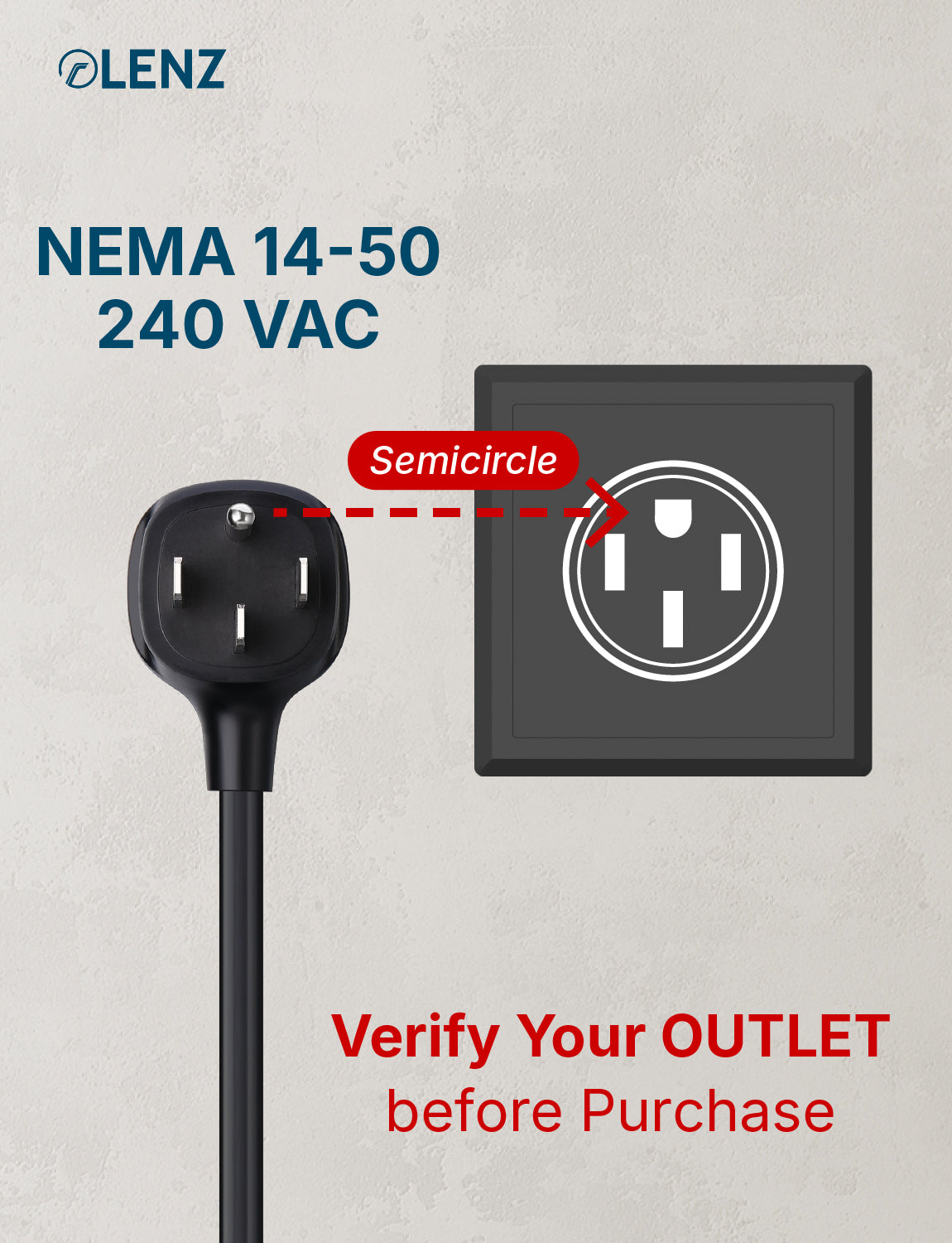 NEMA 14-50 Adapter Compatible with Tesla Gen 2 and Gen 3 Mobile Chargers Standard 10" Length Lenz Charging Solutions