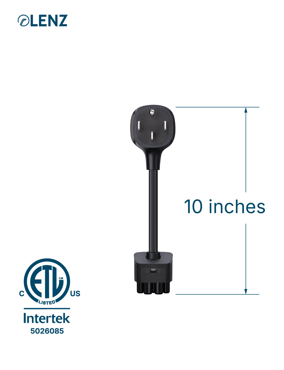 NEMA 14-50 Adapter Compatible with Tesla Gen 2 and Gen 3 Mobile Chargers Standard 10" Length Lenz Charging Solutions