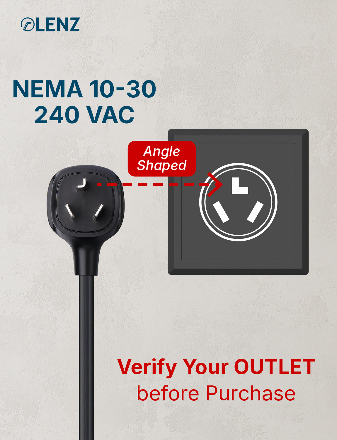 NEMA 10-30 Adapter Compatible with Tesla Gen 2 and Gen 3  Mobile Chargers Extended 16" Length Lenz Charging Solutions