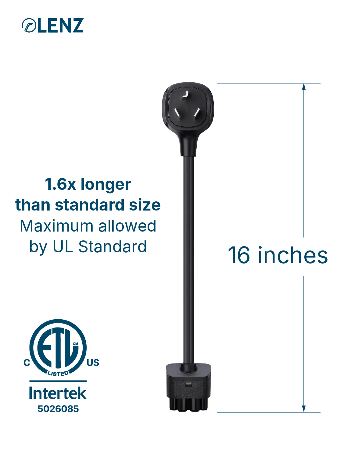 NEMA 10-30 Adapter Compatible with Tesla Gen 2 and Gen 3  Mobile Chargers Extended 16" Length Lenz Charging Solutions
