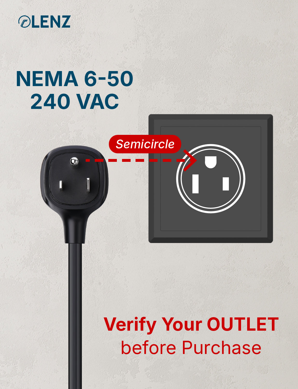 NEMA 6-50 Adapter Compatible with Tesla Gen 2 and Gen 3 Mobile Chargers Extended 16" Length Lenz Charging Solutions