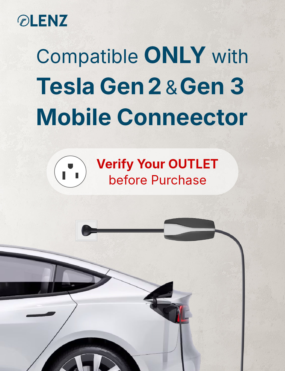 NEMA 6-50 Adapter Compatible with Tesla Gen 2 and Gen 3 Mobile Chargers Extended 16" Length Lenz Charging Solutions