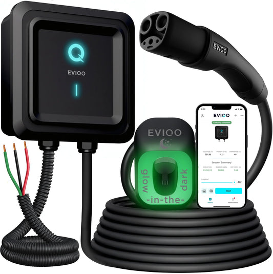 EVIQO NACS Level 2 EV Charger, 48A (50A Max), 240V, Hardwired, for Tesla EVs EVIQO