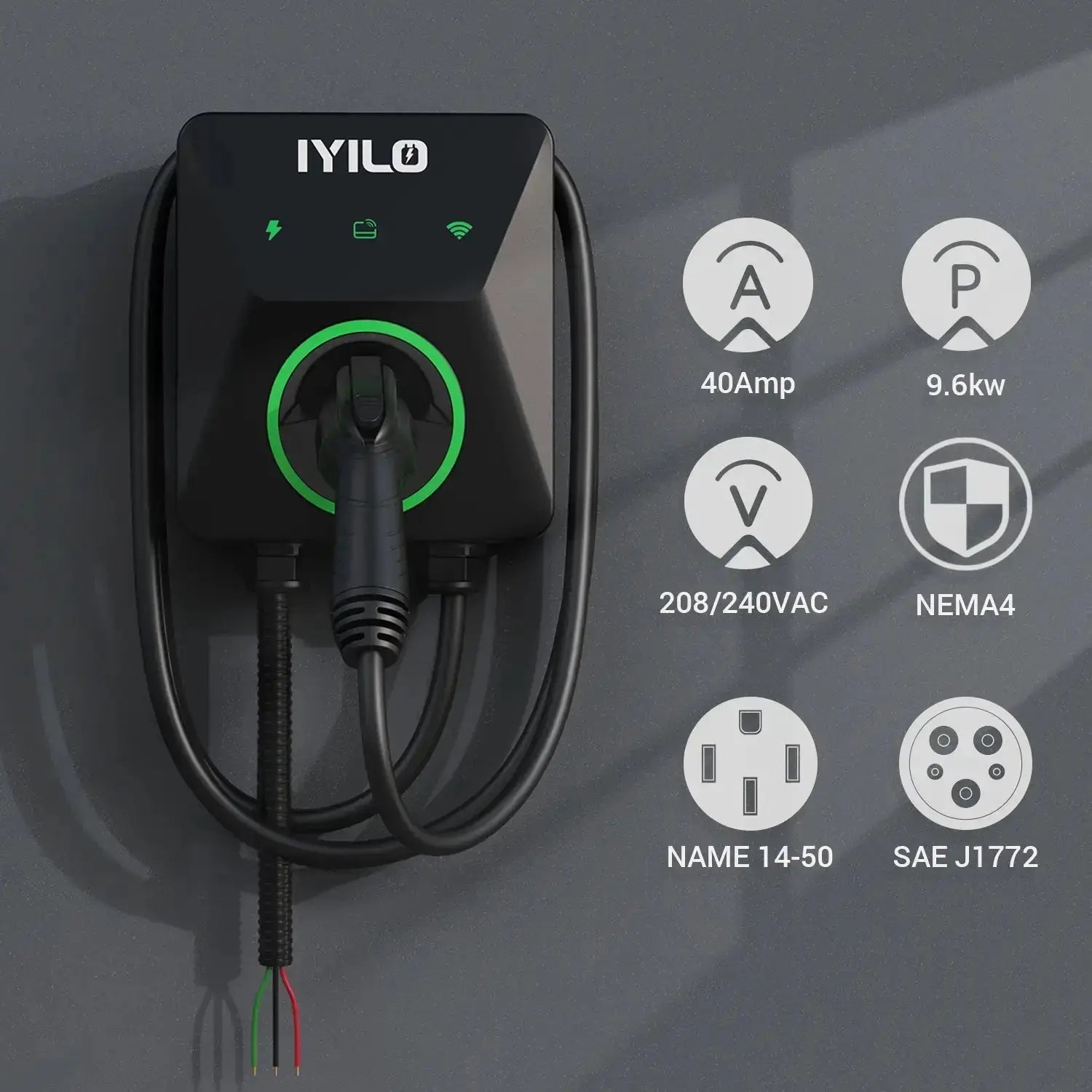 IYILO Pro Level 2 EV Charger J1772 Hardwired with energy meter - 48A IYILO