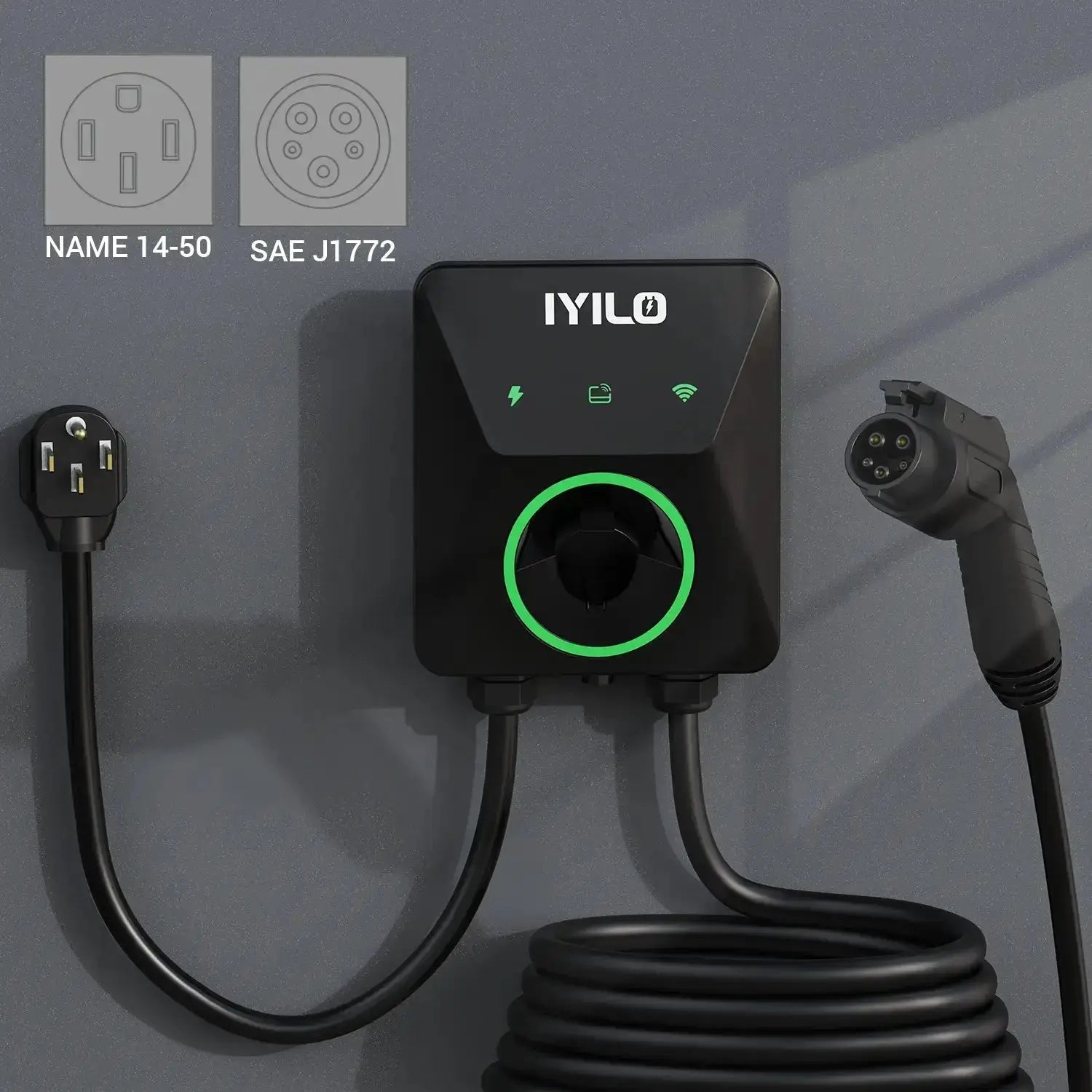 IYILO Level 2 EV Charger NEMA 14-50 J1772 Wall-mounted Plug In - 48A IYILO
