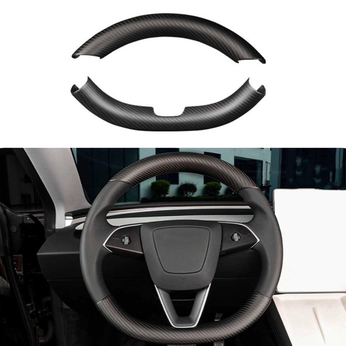 Upper / Lower Cover Steering Wheel Accessories for Tesla Model 3 / Y  -  Carbon Fiber Interior Mods Tesery Official Store