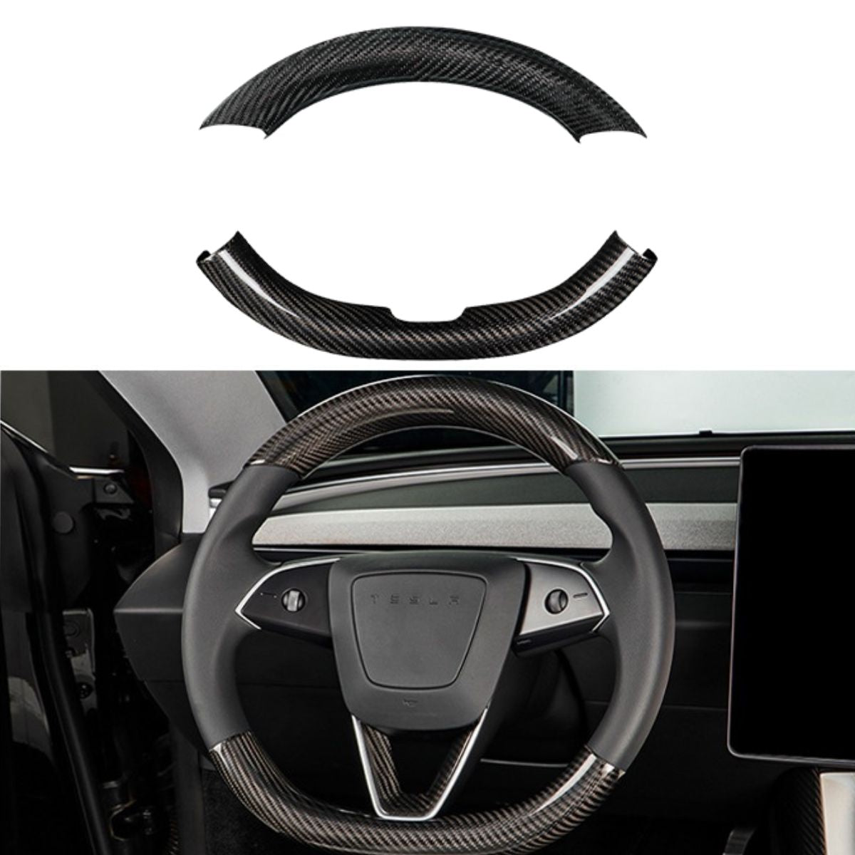 Upper / Lower Cover Steering Wheel Accessories for Tesla Model 3 / Y  -  Carbon Fiber Interior Mods Tesery Official Store