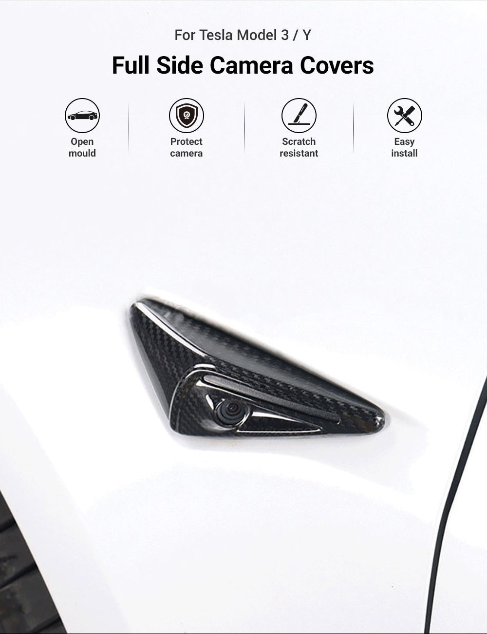 Full Side Camera Covers for Tesla Model 3 / Y - Carbon Fiber Exterior Mods Tesery Official Store