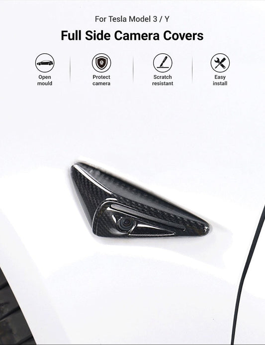 Full Side Camera Covers for Tesla Model 3 / Y - Carbon Fiber Exterior Mods Tesery Official Store