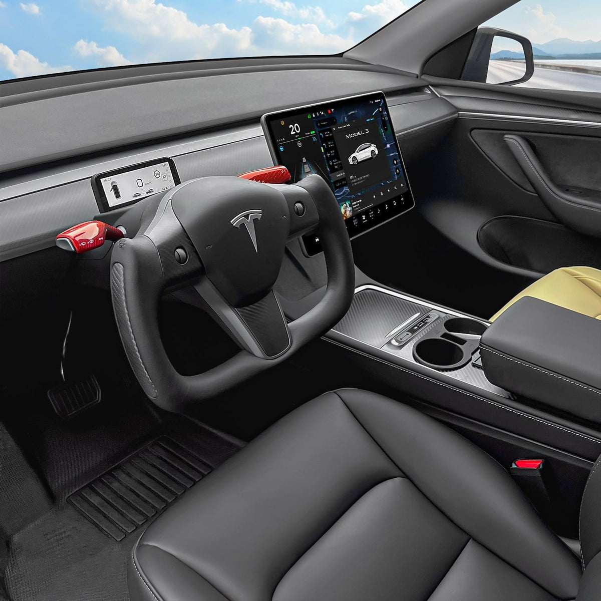 TESERY Yoke Carbon Fiber Steering Wheel for Tesla Model 3 / Y【Style 34】 Tesery Official Store