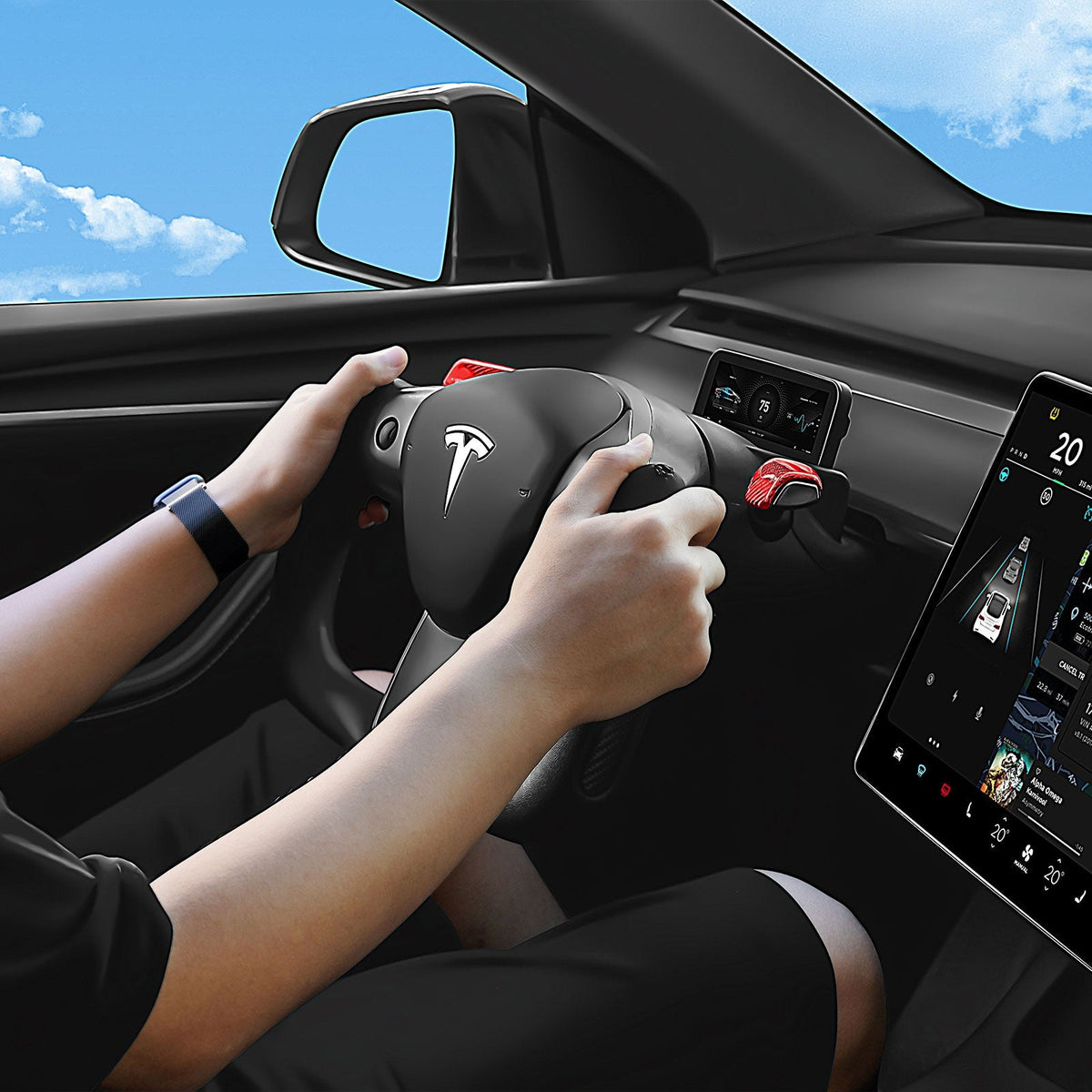 TESERY Yoke Carbon Fiber Steering Wheel for Tesla Model 3 / Y【Style 34】 Tesery Official Store