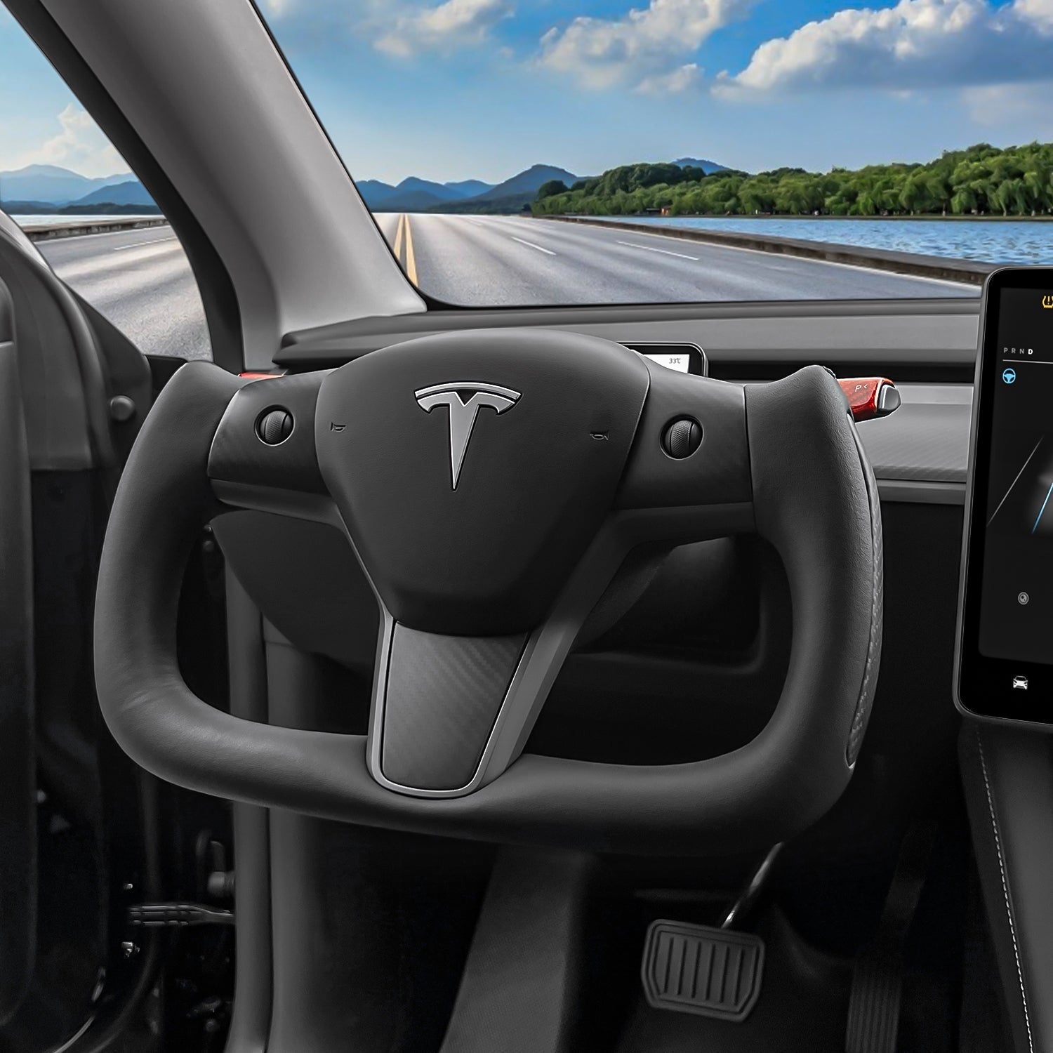 TESERY Yoke Carbon Fiber Steering Wheel for Tesla Model 3 / Y【Style 34】 Tesery Official Store