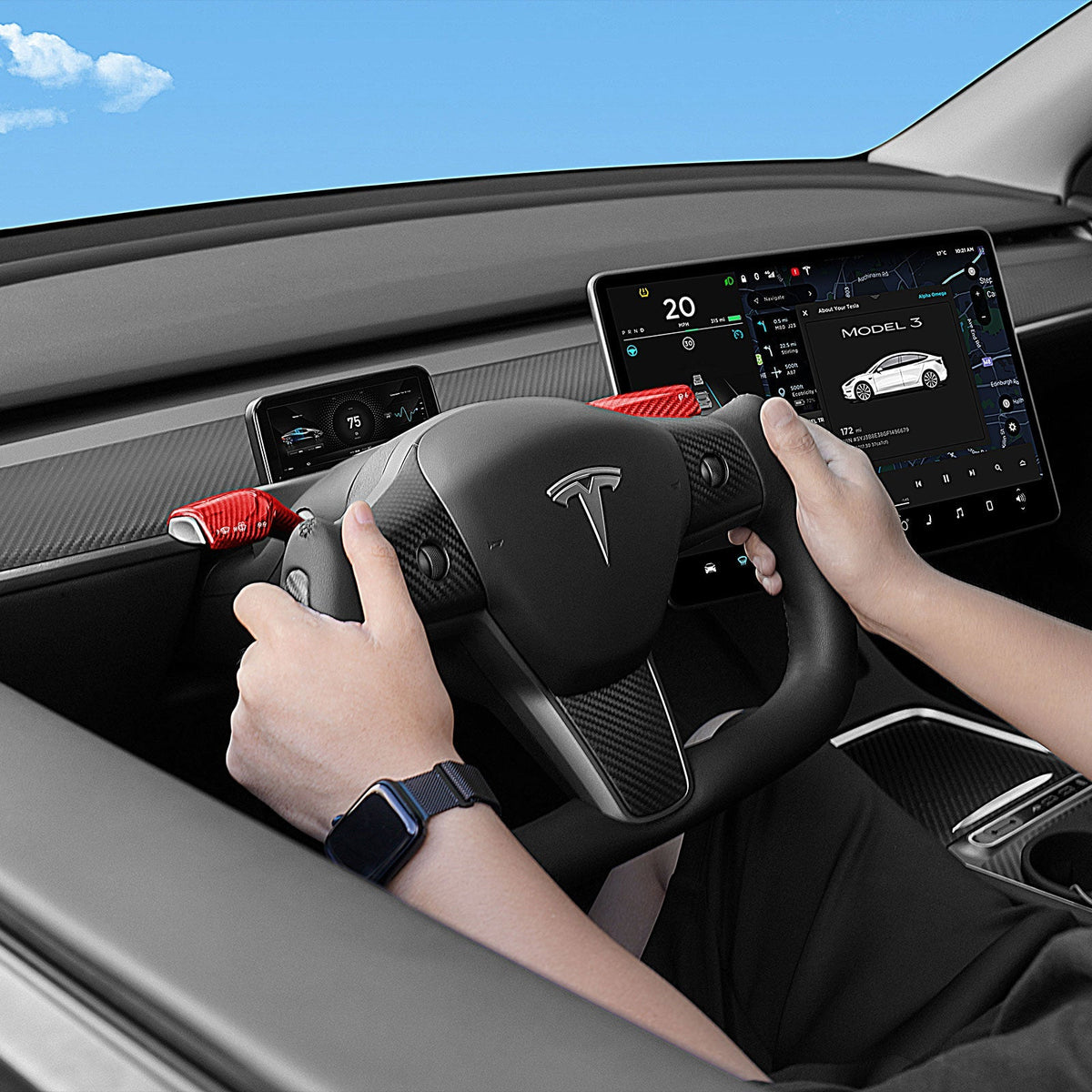 TESERY Yoke Carbon Fiber Steering Wheel for Tesla Model 3 / Y【Style 34】 Tesery Official Store