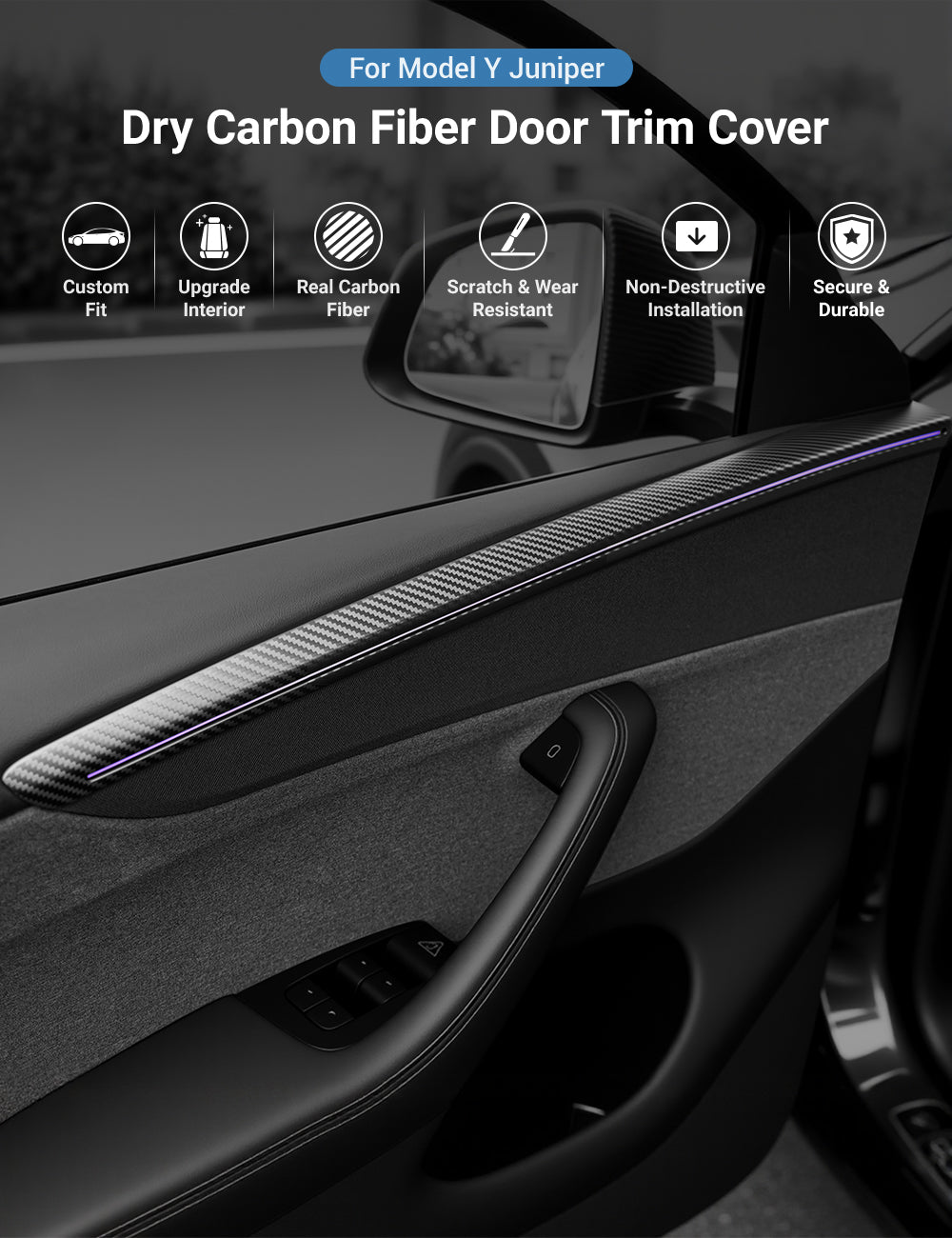 TESERY Dry Carbon Fiber Door Trim Cover for Tesla Model Y Juniper Tesery Official Store