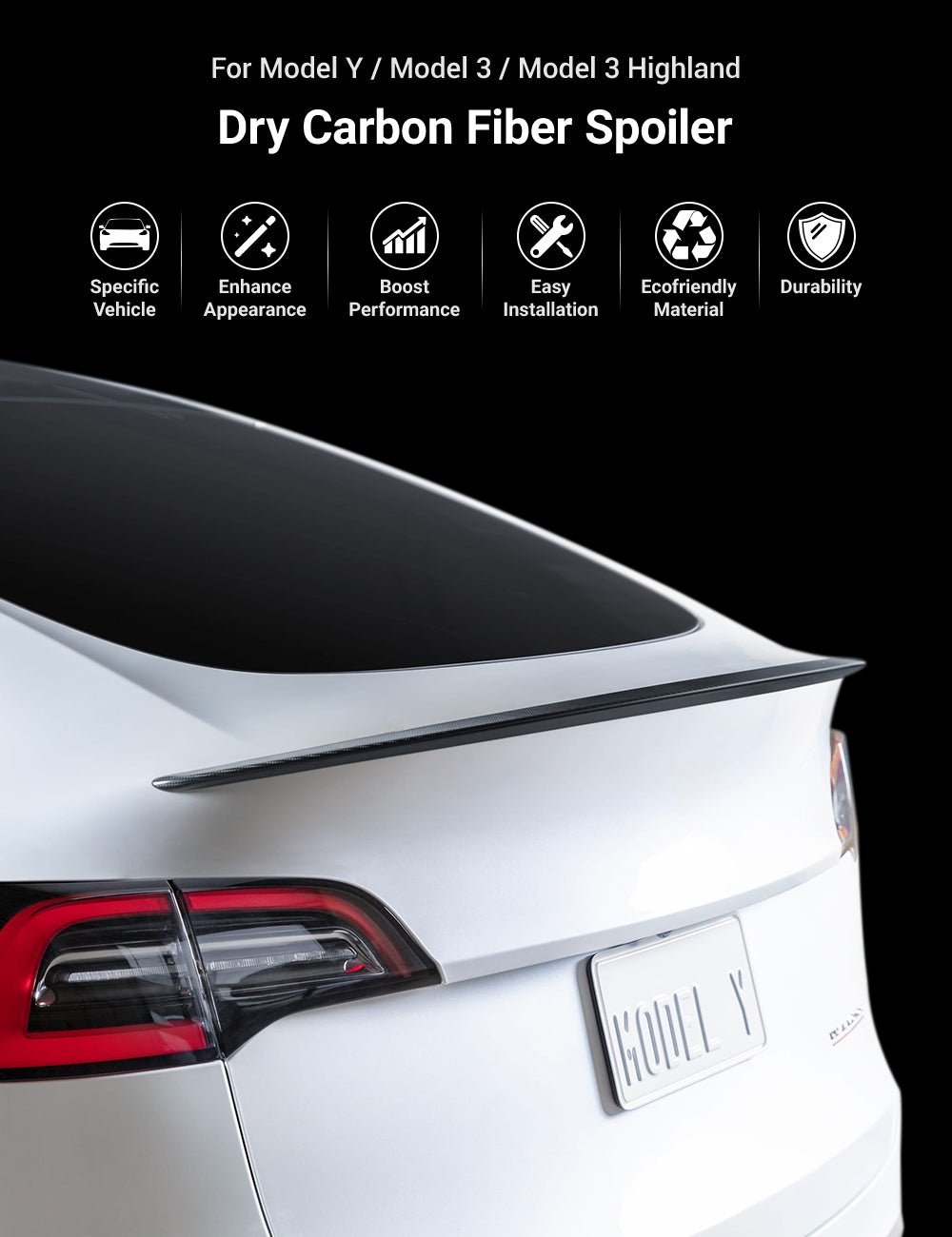 TESERY Spoiler Performance Style for Model Y / Model 3 Highland - Dry Carbon Fiber Exterior Mods Tesery Official Store