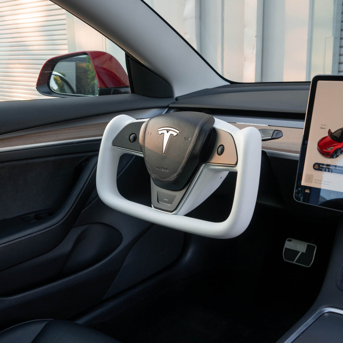 TESERY Yoke Plaid Steering Wheel for Tesla Model 3 / Y【White Leather】 Tesery Official Store