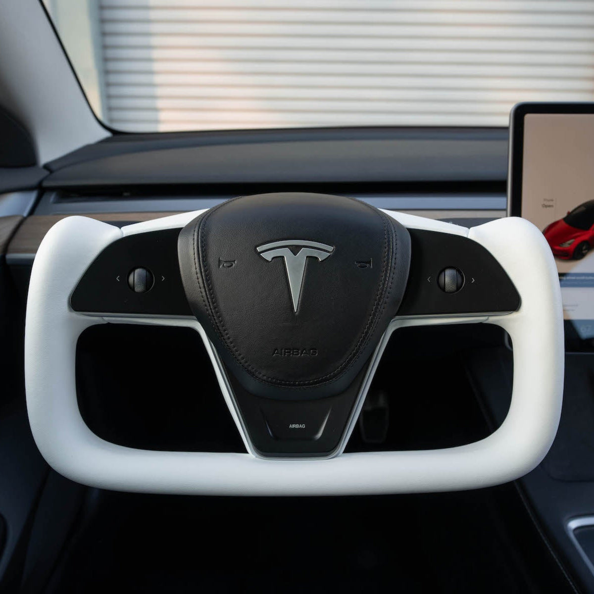 TESERY Yoke Plaid Steering Wheel for Tesla Model 3 / Y【White Leather】 Tesery Official Store