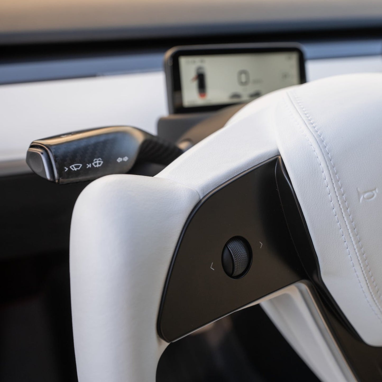 TESERY Yoke Plaid Steering Wheel for Tesla Model 3 / Y【White Leather】 Tesery Official Store