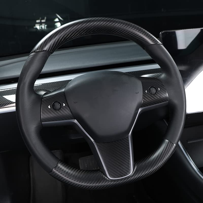 Upper / Lower Cover Steering Wheel Accessories for Tesla Model 3 / Y  -  Carbon Fiber Interior Mods Tesery Official Store