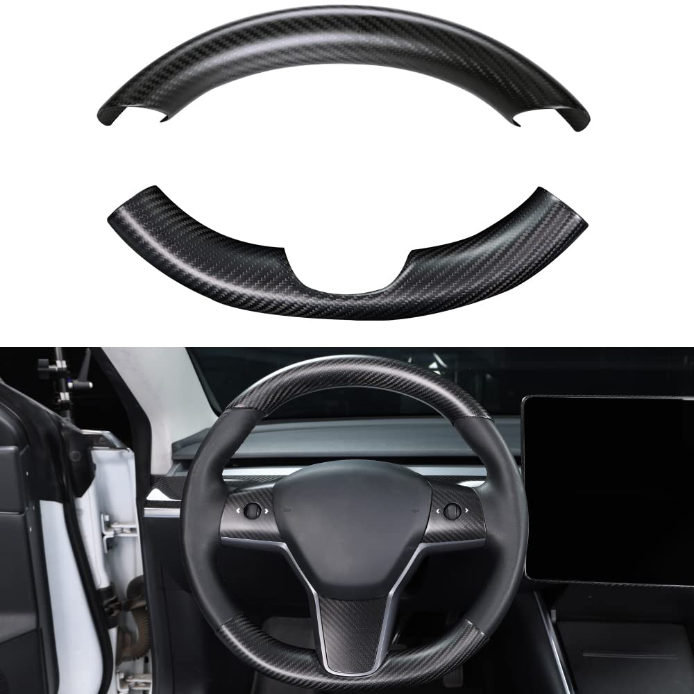 Upper / Lower Cover Steering Wheel Accessories for Tesla Model 3 / Y  -  Carbon Fiber Interior Mods Tesery Official Store