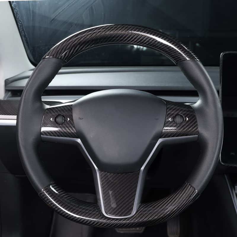 Upper / Lower Cover Steering Wheel Accessories for Tesla Model 3 / Y  -  Carbon Fiber Interior Mods Tesery Official Store
