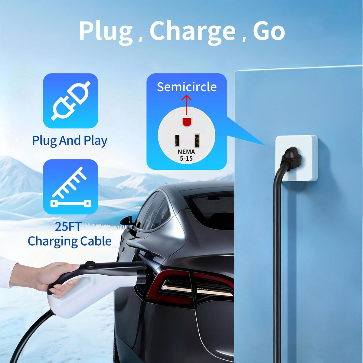WenStorm Level 1 Portable EV Charger 16A NEMA 5-15 with 25FT Cable Wenstorm